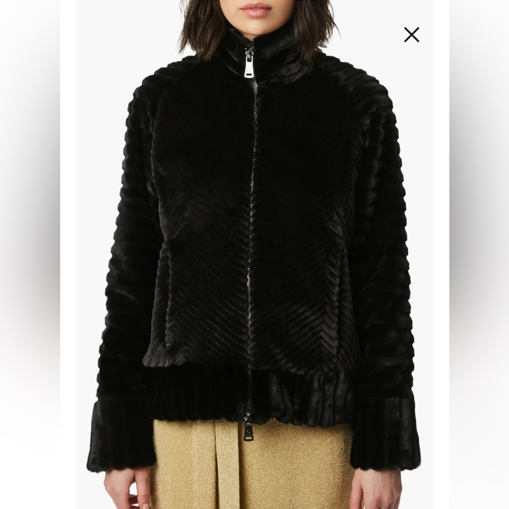 Bernardo Black Faux Fur Zip-Up Teddy Jacket